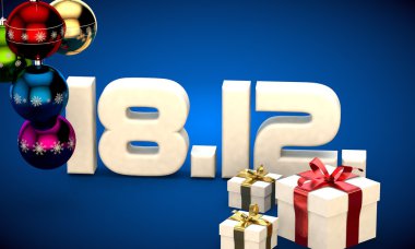 18 takvim 12 Tarih hediye kutusu Noel ağacı topları 3d çizim