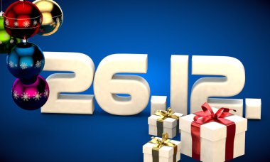 26 takvim 12 Tarih hediye kutusu Noel ağacı topları 3d çizim