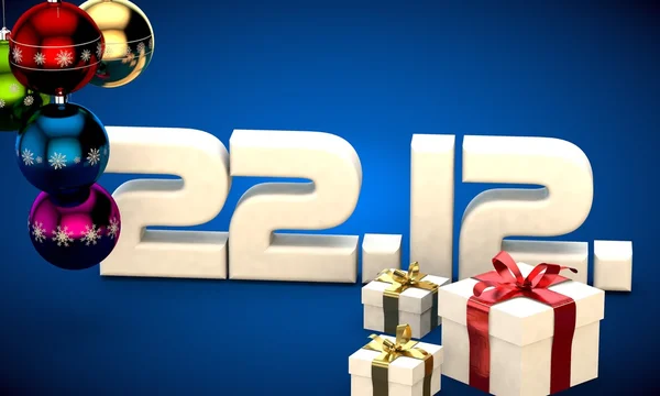 22 12 日期日历礼品盒圣诞树球 3d 图 — 图库照片