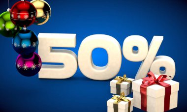 Noel satış yüzde 50 indirim 3D çizimi