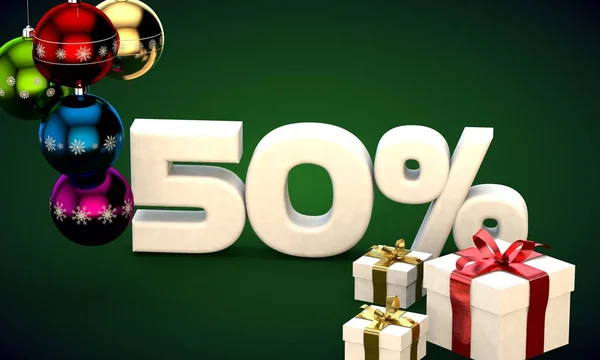 3d illustration rendering of Christmas sale 50 percent discount — Stock Photo, Image