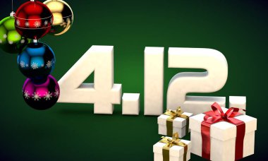 4 takvim 12 Tarih hediye kutusu Noel ağacı topları 3d çizim