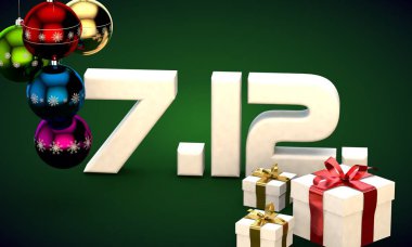 7 takvim 12 Tarih hediye kutusu Noel ağacı topları 3d çizim
