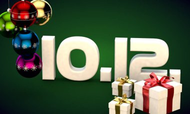 10 takvim 12 Tarih hediye kutusu Noel ağacı topları 3d çizim