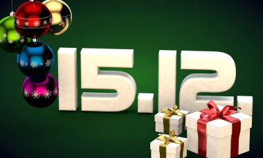 15 takvim 12 Tarih hediye kutusu Noel ağacı topları 3d çizim