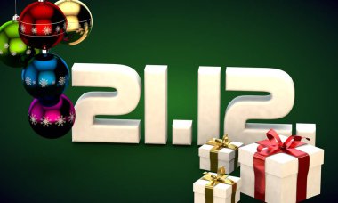 21 takvim 12 Tarih hediye kutusu Noel ağacı topları 3d çizim