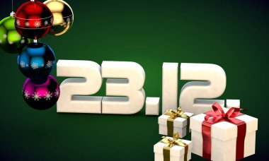 23 takvim 12 Tarih hediye kutusu Noel ağacı topları 3d çizim