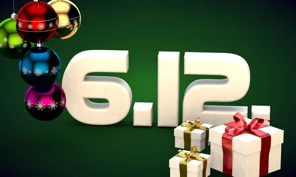 6 12 napja calendar ajándék doboz karácsonyfa golyó 3D-s illusztráció — Stock Fotó