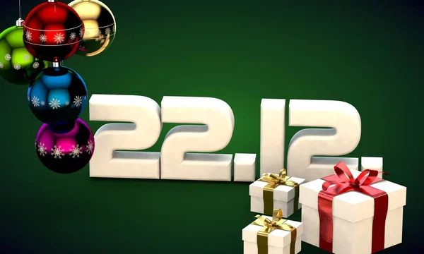 22 12 даты календарь подарочная коробка рождественские елки шары 3d иллюстрации — стоковое фото