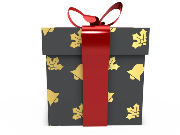 Чорна подарункова коробка зі стрічковим бантом 3d ілюстрація — стокове фото