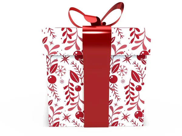 Confezione regalo rossa con fiocco a nastro rendering illustrazione 3d — Foto Stock
