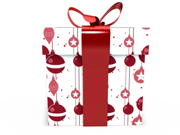 Şerit yay 3d çizim render ile kırmızı hediye kutusu — Stok fotoğraf