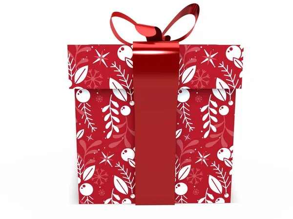 Красный Подарочная коробка с лентой лук 3d иллюстрации рендеринга — стоковое фото