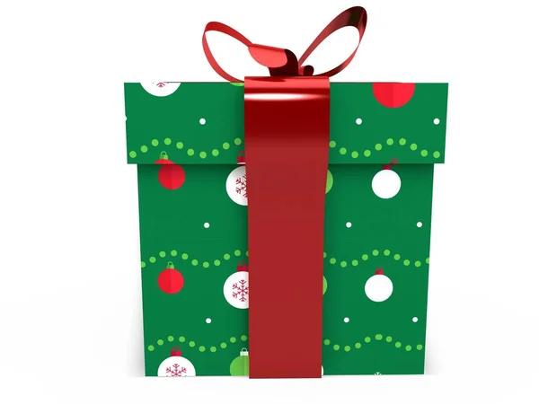 Grüne Geschenkbox mit Schleife 3d Illustration Rendering — Stockfoto