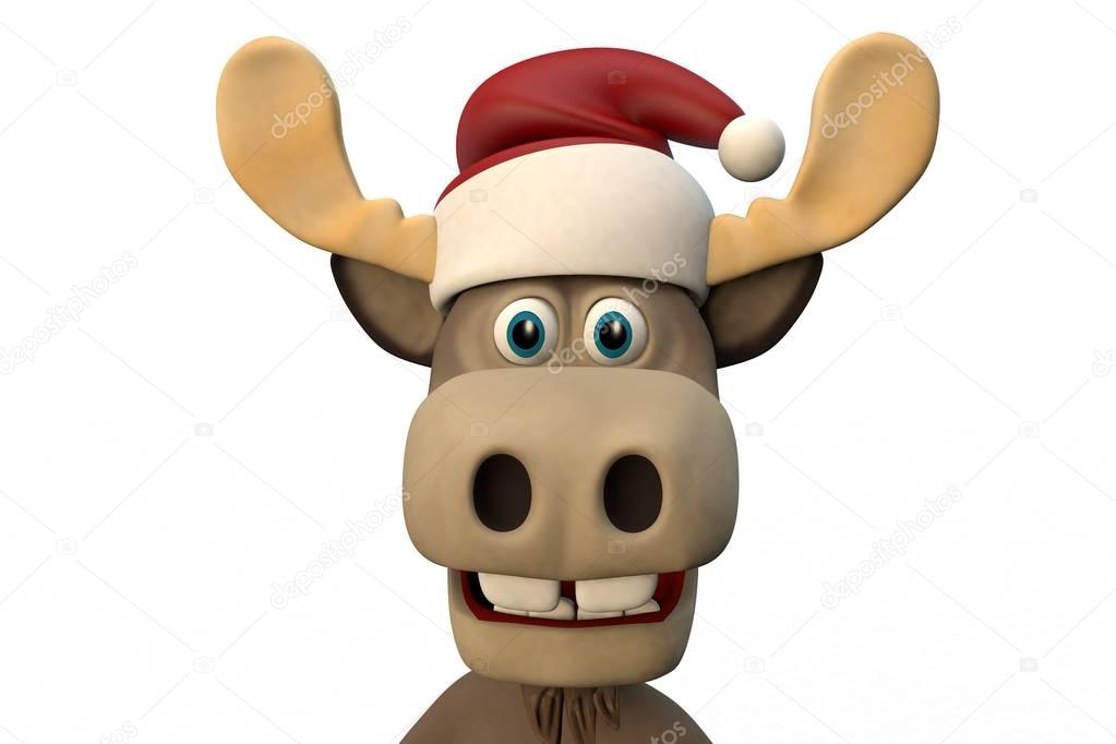 Cute moose with christmas hat cartoon animal zoo forest