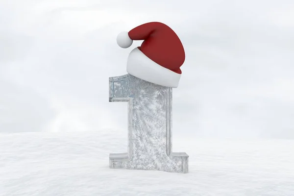 1 numaralı Noel şapka 3d render illüstrasyon ile buz — Stok fotoğraf