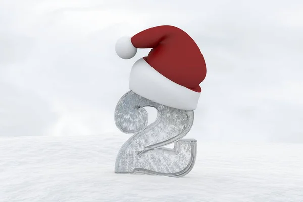 Ice Number 2 with christmas hat 3d rendering illustration — Stock Photo, Image