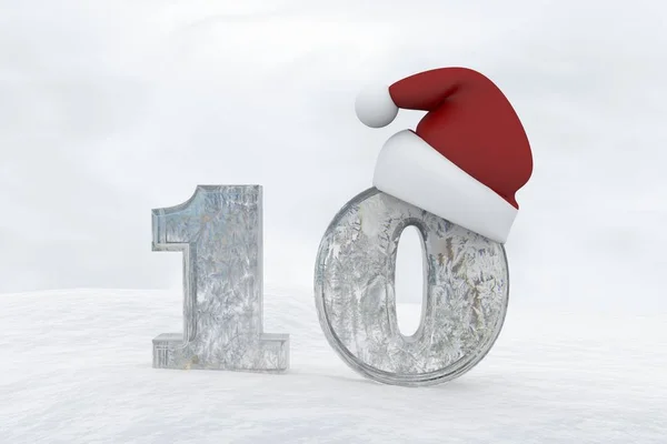 Sayı 10 Noel şapka 3d render illüstrasyon ile buz — Stok fotoğraf