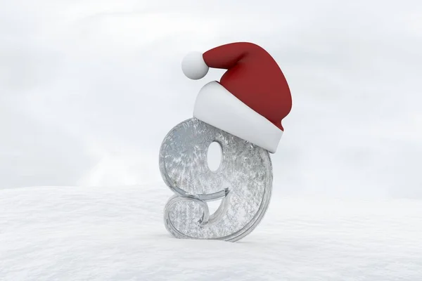 9 numara Noel şapka 3d render illüstrasyon ile buz — Stok fotoğraf