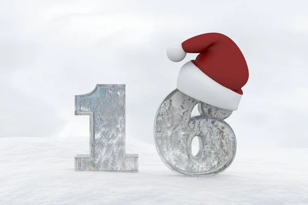 Ice nummer 16 med jul hatt 3d rendering illustration — Stockfoto