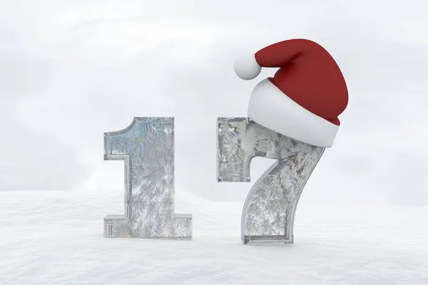 17 numarayı Noel şapka 3d render illüstrasyon ile buz — Stok fotoğraf