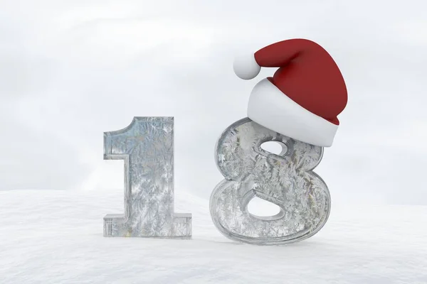 Sayı 18 Noel şapka 3d render illüstrasyon ile buz — Stok fotoğraf