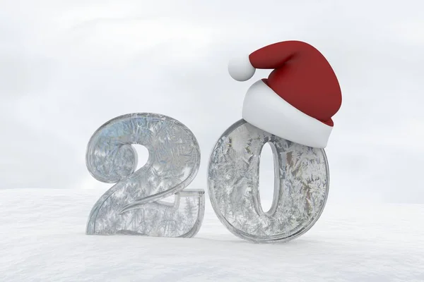 Hielo número 20 con sombrero de Navidad 3d representación ilustración —  Fotos de Stock