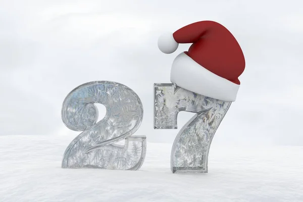 Sayı 27 Noel şapka 3d render illüstrasyon ile buz — Stok fotoğraf