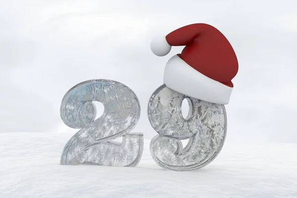 Hielo número 29 con sombrero de Navidad 3d representación ilustración —  Fotos de Stock