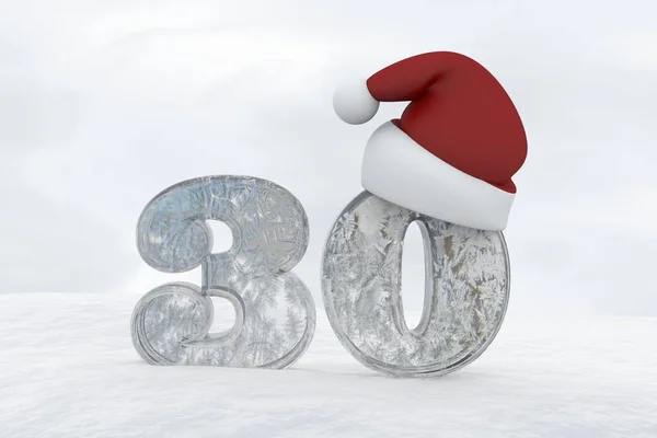 Hielo número 30 con sombrero de Navidad 3d representación ilustración —  Fotos de Stock
