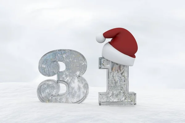 Numara 31 Noel şapka 3d render illüstrasyon ile buz — Stok fotoğraf