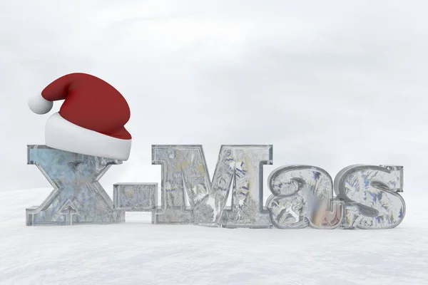 Buz mektup X-Mas Noel şapka 3d render çizim ile — Stok fotoğraf