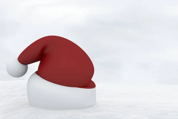 Rendu d'un chapeau de Père Noël isolé dans la neige de fond blanc — Photo