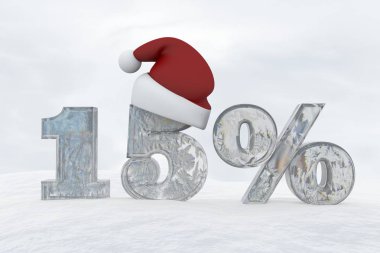 buz Noel şapka 3d render illüstrasyon ile sayı yüzde 15 indirim