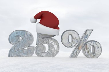 buz Noel şapka 3d render illüstrasyon ile sayı yüzde 25 indirim