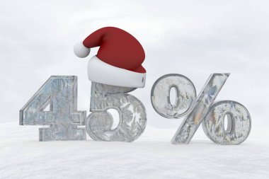 buz Noel şapka 3d render illüstrasyon ile sayı yüzde 45 indirim