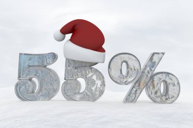 buz Noel şapka 3d render illüstrasyon ile sayı yüzde 55 indirim