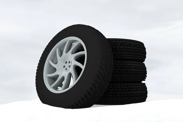 눈 얼음 타이어 개념 3d 렌더링 그림 — 스톡 사진