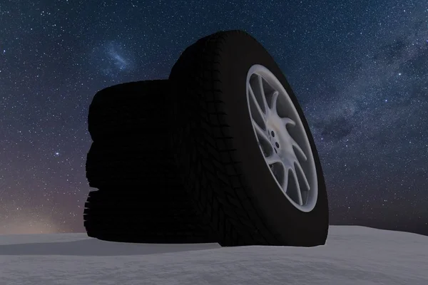 Snow Ice Tire concept 3d rendering illustration — Stock Photo, Image