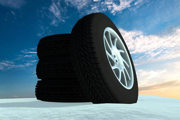 Schnee Eis Reifen Konzept 3D Rendering Illustration — Stockfoto
