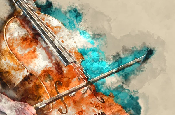 Detail of a woman playing cello art painting artprint — Stock Photo, Image