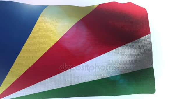 Flagge der Seychellen auf weißem Hintergrund schwenkend — Stockvideo