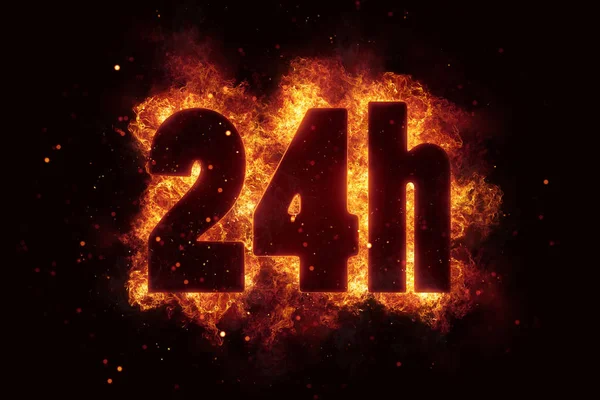 24h ikonu požáru rozložit text plameny horké — Stock fotografie