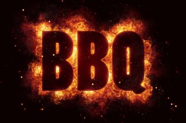 Barbekü partisi metin üzerinde ateş alevler patlama