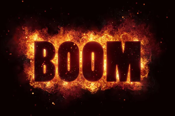 Boom wybuch tekst ogień płomienie gorące — Zdjęcie stockowe
