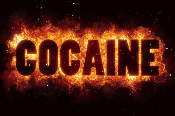 Cocaine fire flames burn burning text explosion explode - Stock Image. 