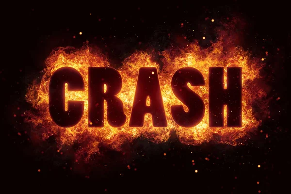 Word crash with explosion background flame flames burn — Stock Photo, Image