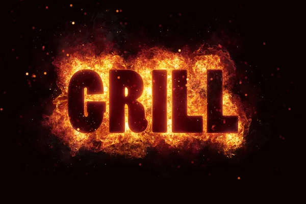 Grill Party text on fire flames explosion — Stock Photo, Image