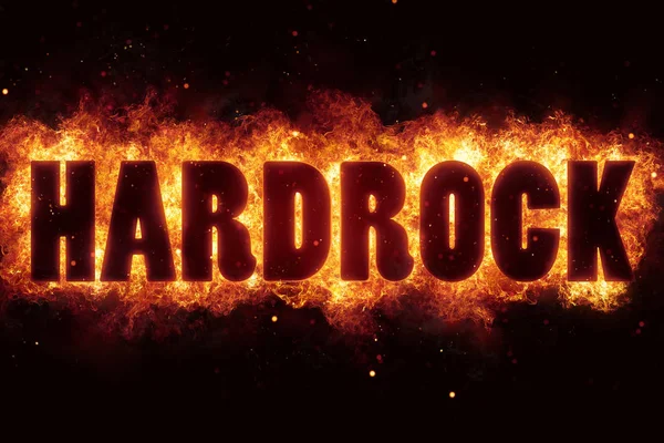 Hardrock rock music text on fire flames explosion — Stock Photo, Image