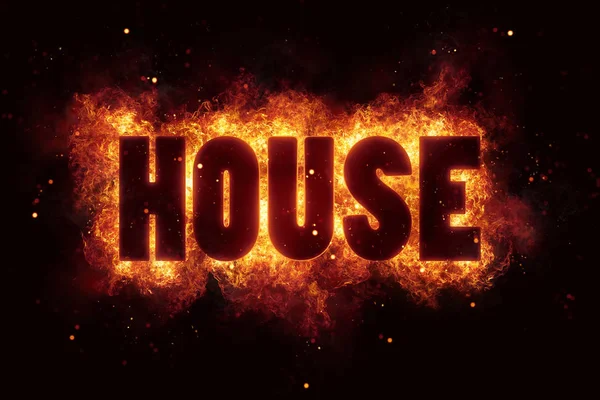 House music požáru plameny vypalování vypalování text exploze explozi — Stock fotografie